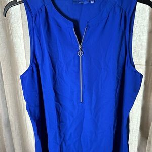 Cobalt blue sleeveless zip front blouse